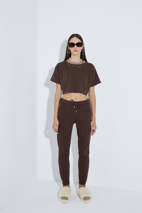 Cotton Skinny Sweatpants -Brown