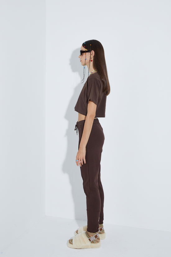 Cotton Skinny Sweatpants -Brown