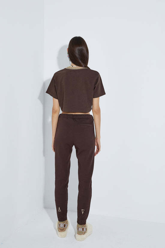Cotton Skinny Sweatpants -Brown