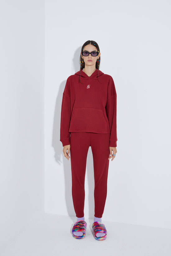 Waffle Oversize Sweatshirt - Kırmızı