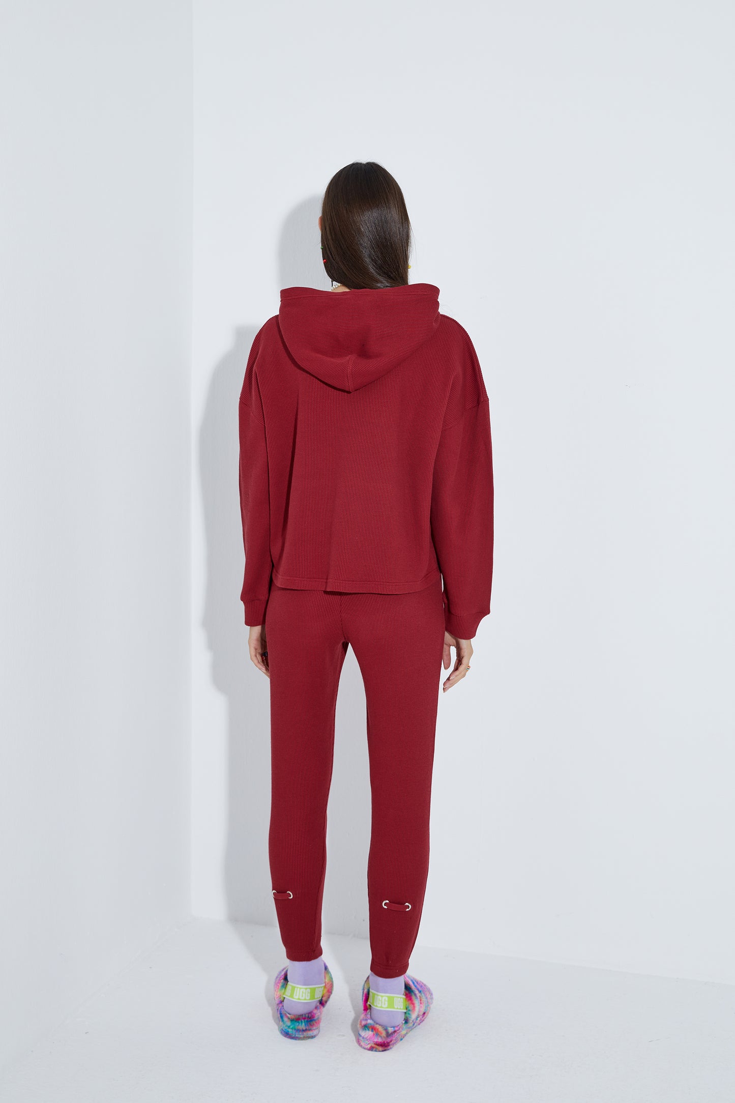 Waffle Oversize Hoodie - Wine
