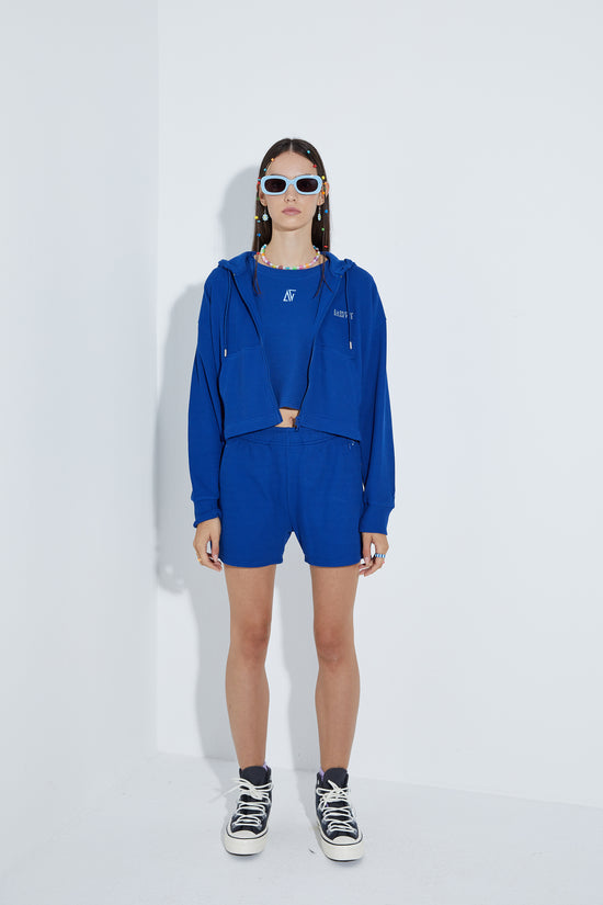 Waffle Zipper Sweatshirt - Lazuli Blue