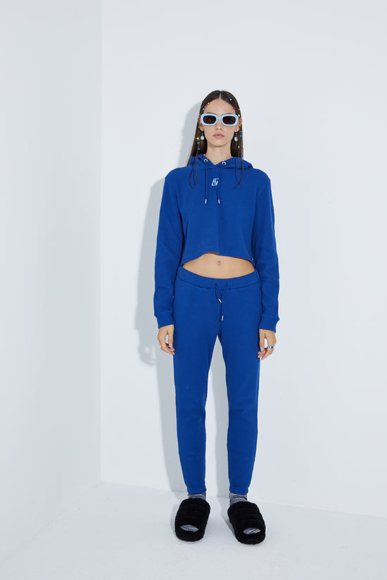Waffle Kapüşonlu Sweatshirt - Mavi