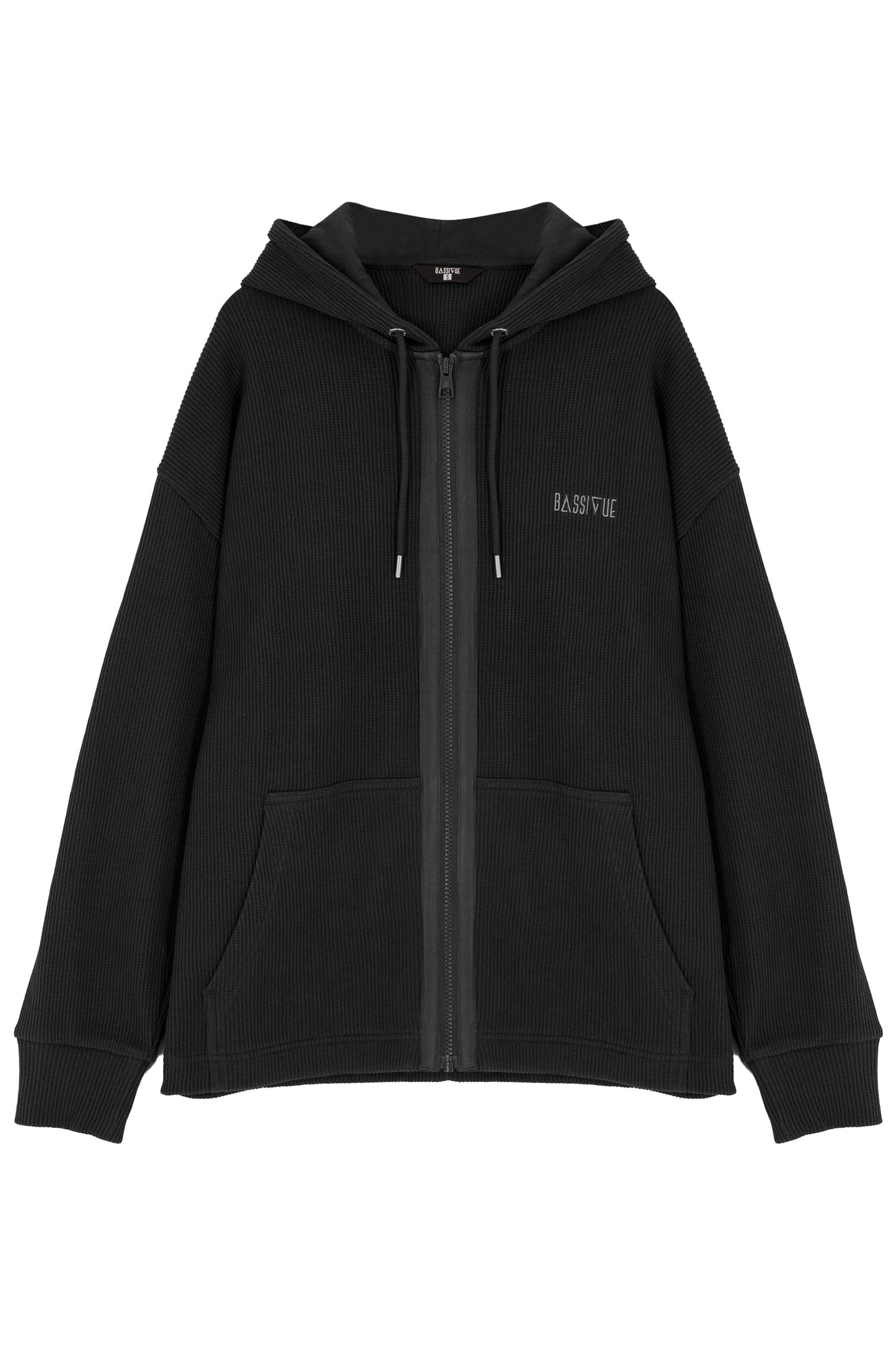 Waffle Zipper Sweatshirt-Black