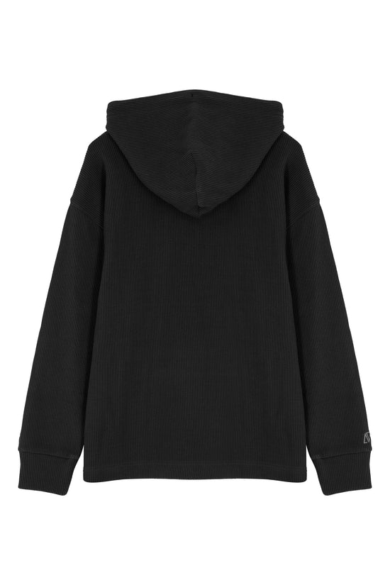 Waffle Zipper Sweatshirt-Black