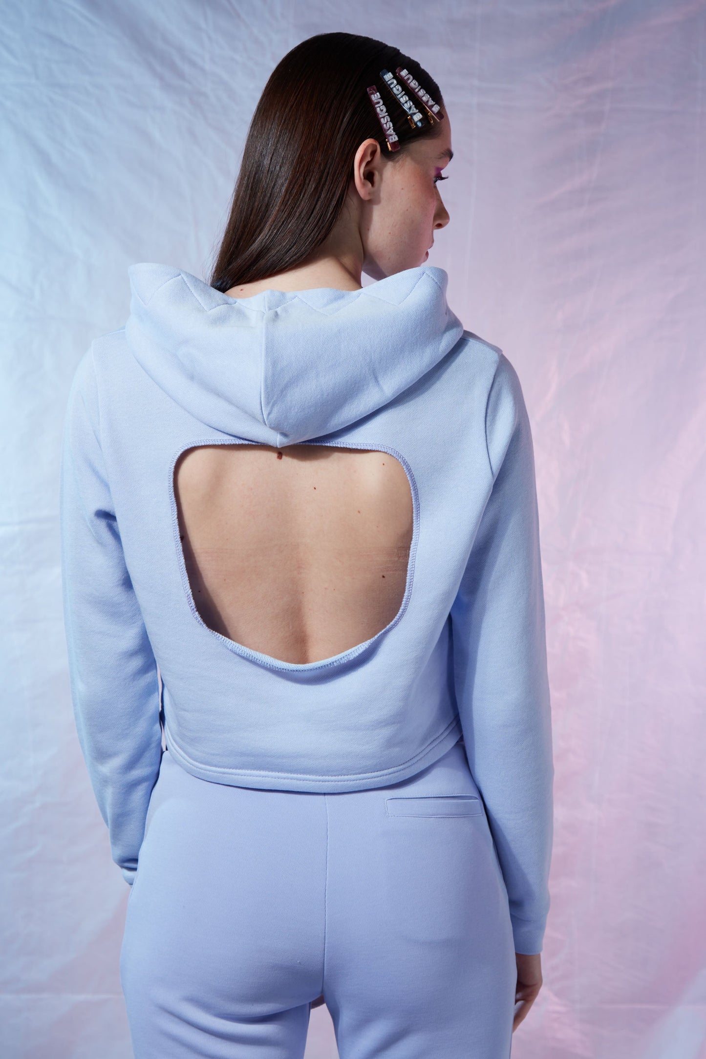 Sırtı Açık Kapüşonlu Sweatshirt - Lila