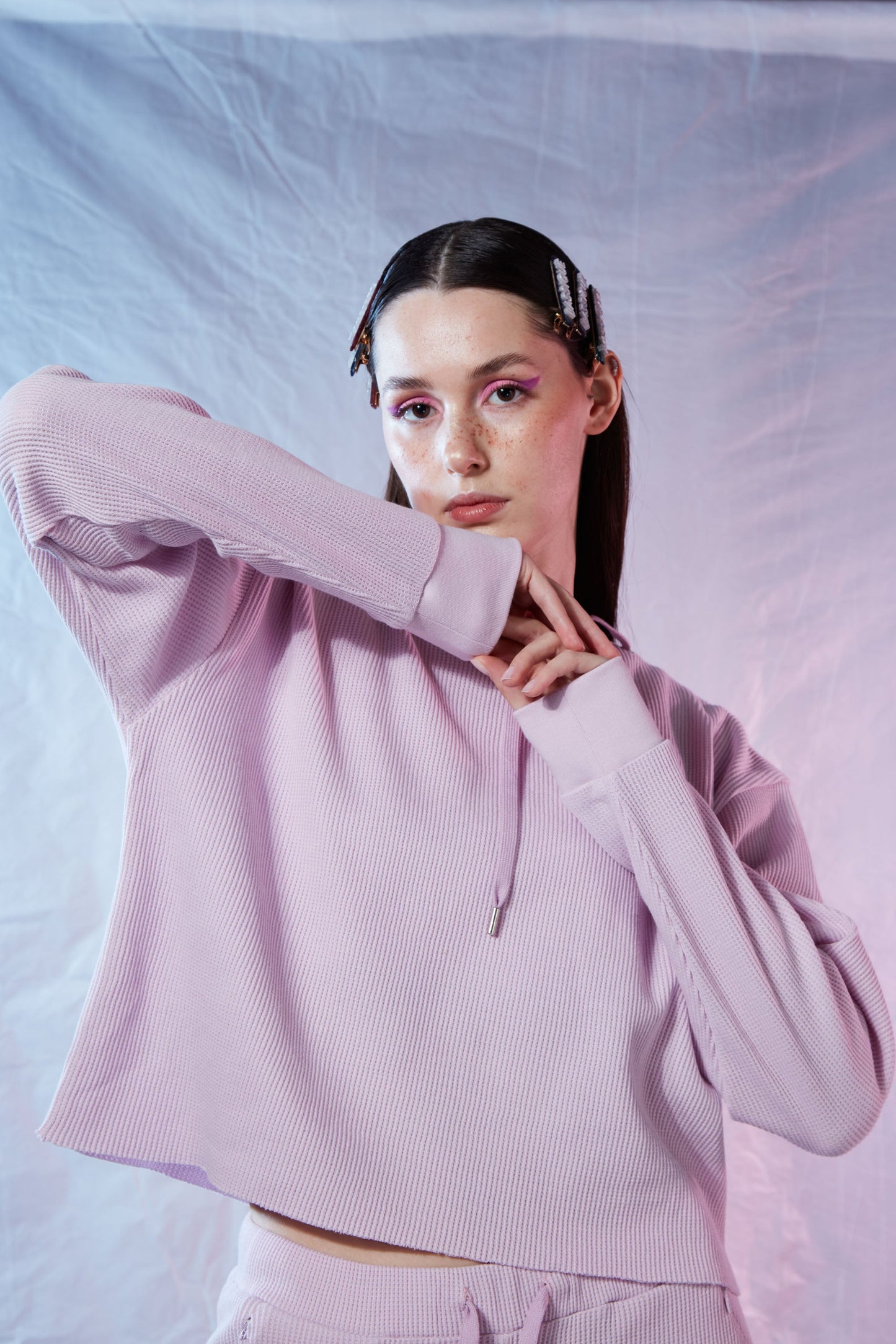 Waffle Sweatshirt- Cold Blush