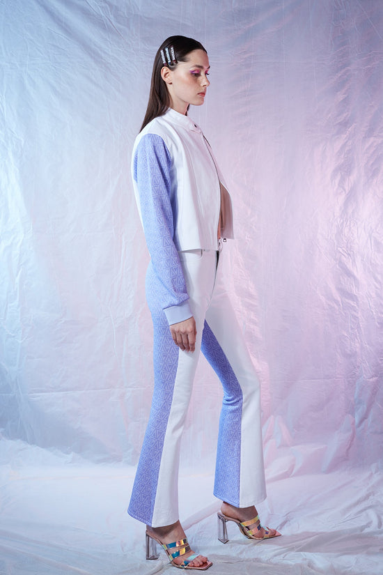 Denim Flare Pantolon - Beyaz/Mor