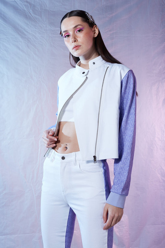 Denim Ceket - Beyaz/Mor