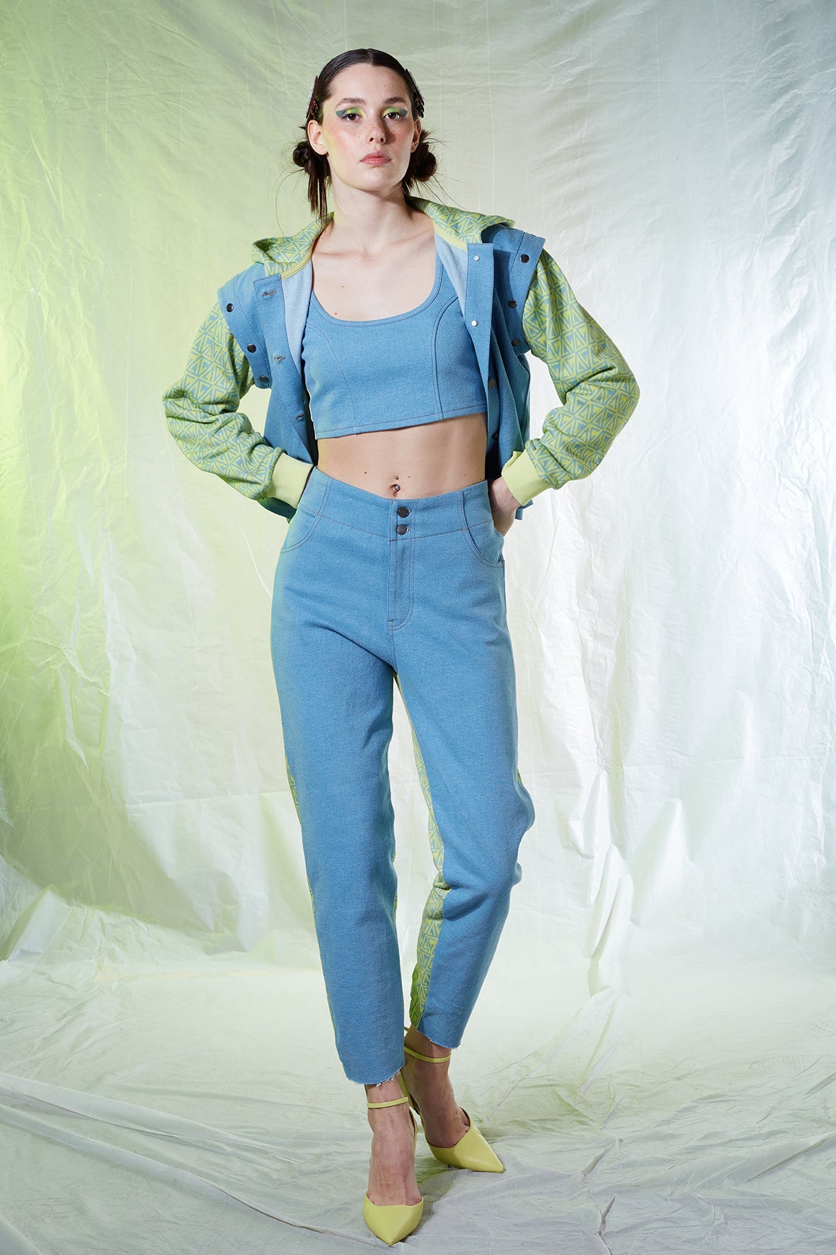 Denim Boyfriend Pantolon -Yeşil/Sarı