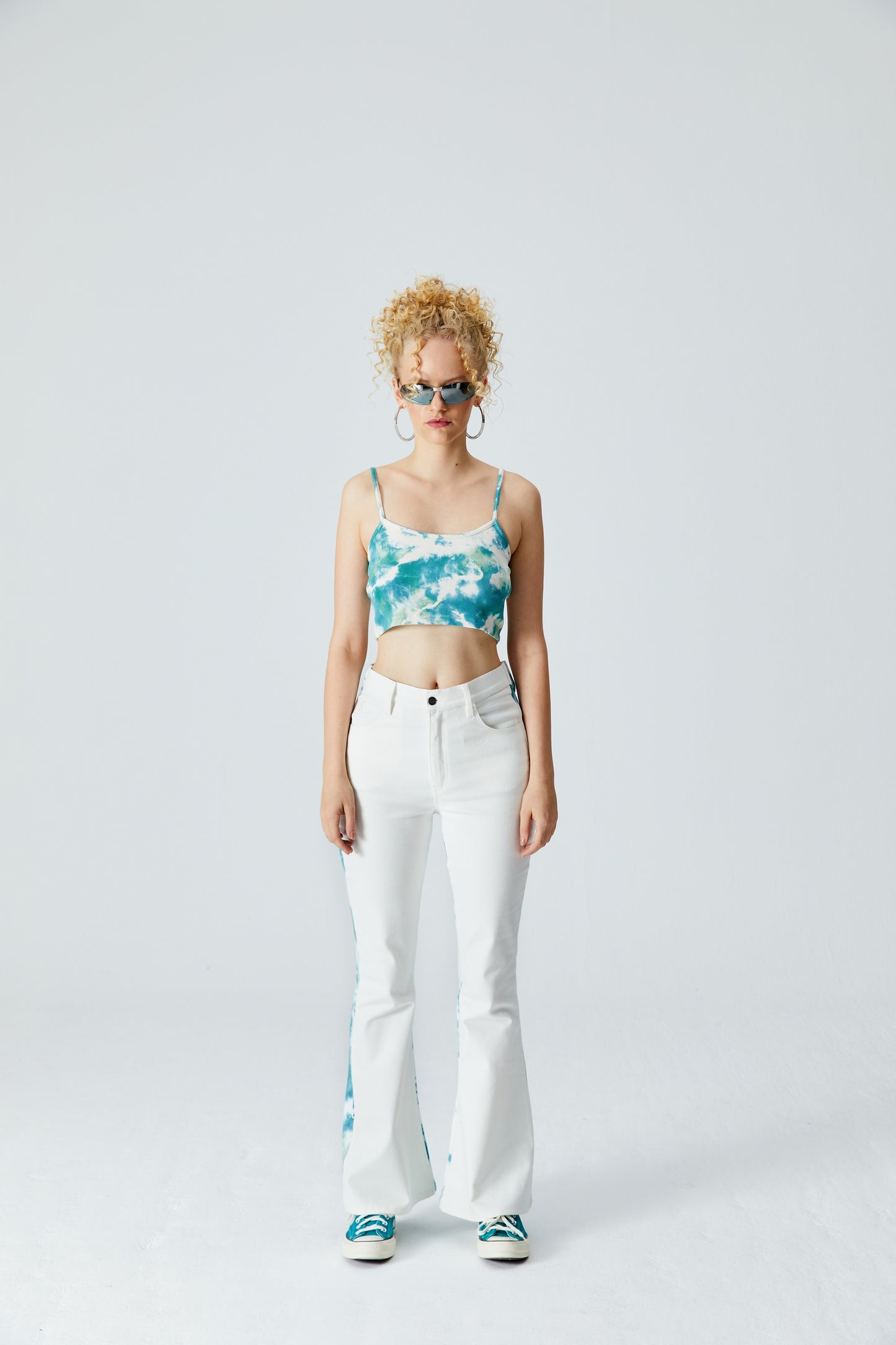 White Denim Flare Sweatpant -Verdi Green/Cameo Green