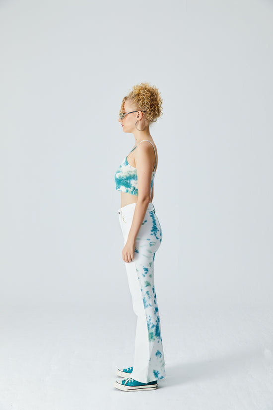 White Denim Flare Sweatpant -Verdi Green/Cameo Green