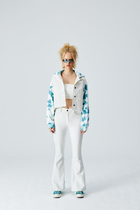 White Denim Jacket - Cameo Green/Verdi Green