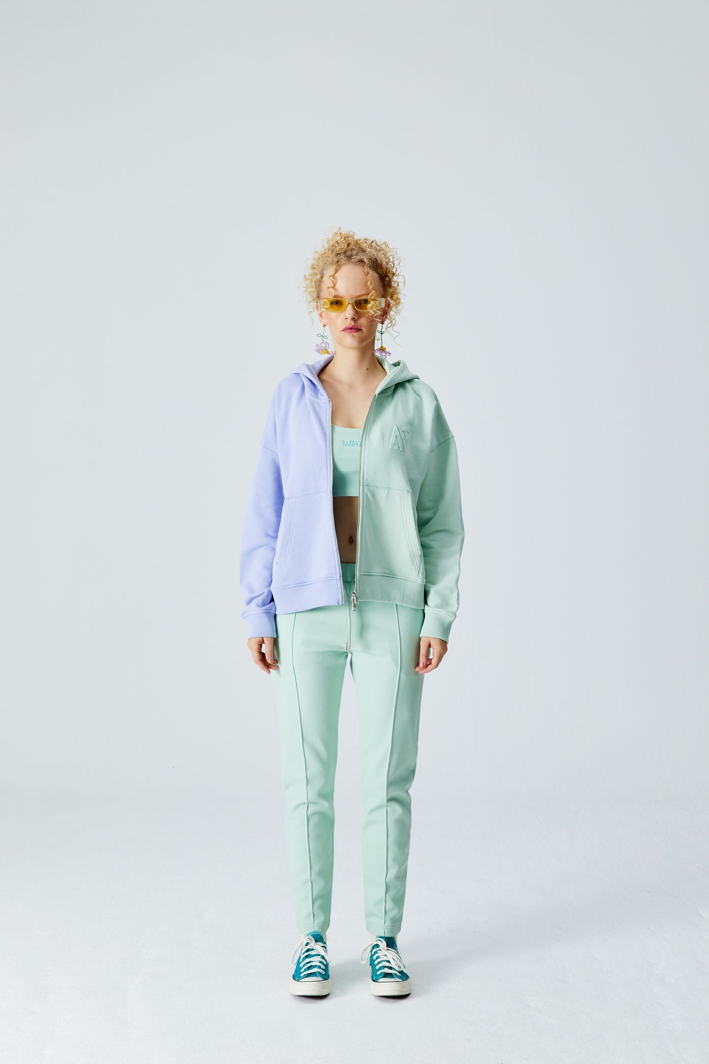 Birdeye Zipper Sweatshirt - Cameo Green&Digital Lavender