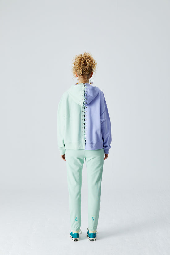 Load image into Gallery viewer, Birdeye Zipper Sweatshirt - Cameo Green&amp;amp;Digital Lavender

