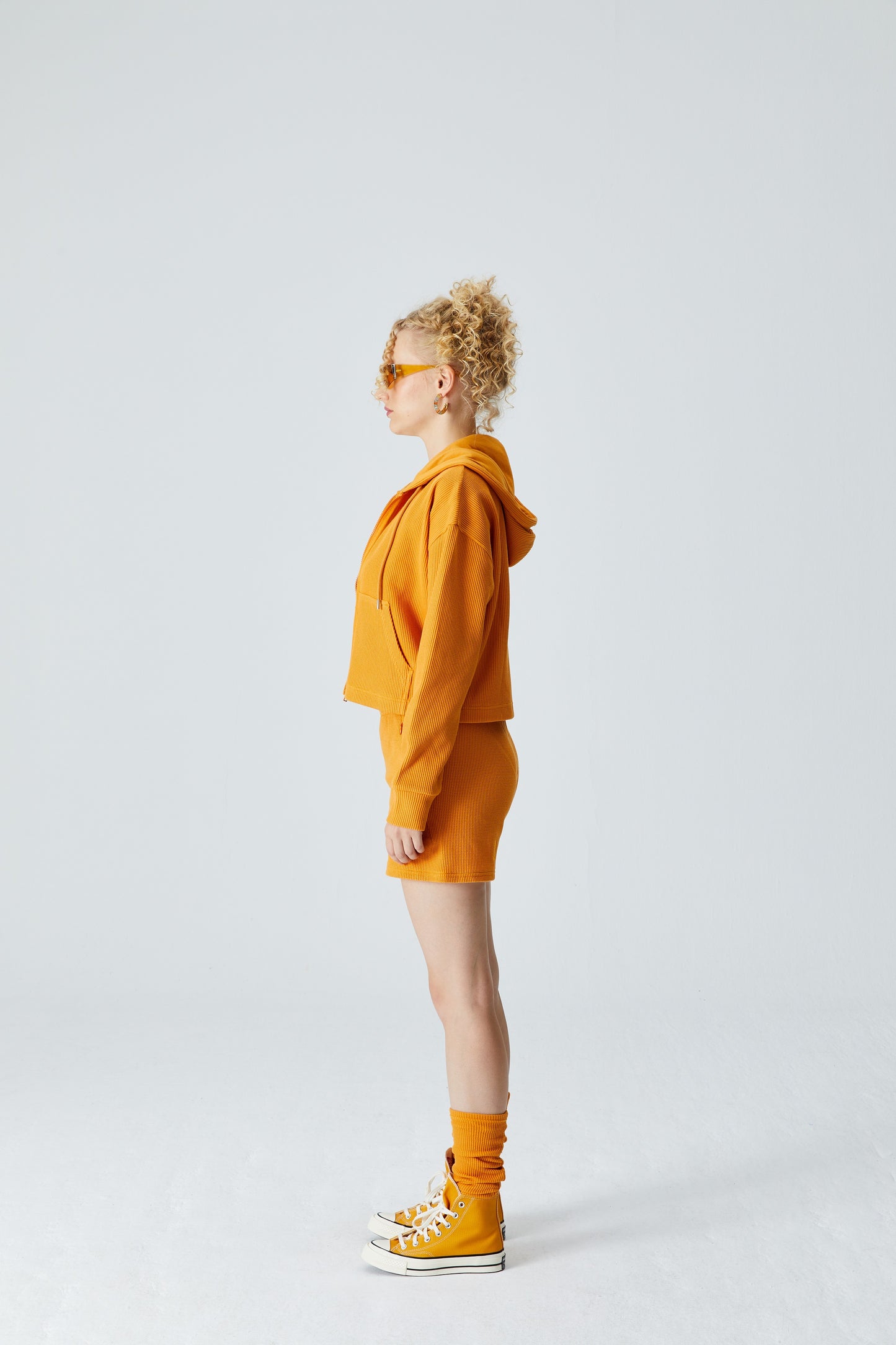 Waffle Fermuarlı Sweatshirt - Turuncu