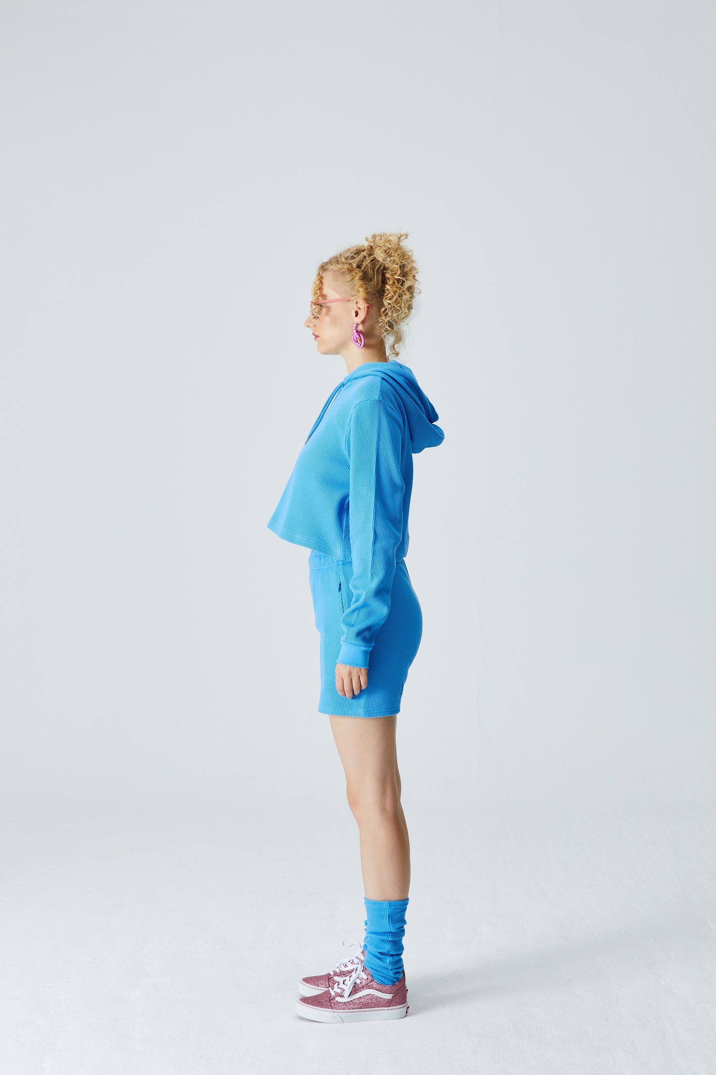 Waffle Crop Hoodie - Tranquil Blue