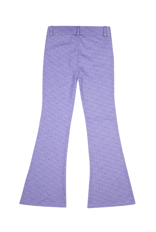 Denim Flare Pantolon - Beyaz/Mor